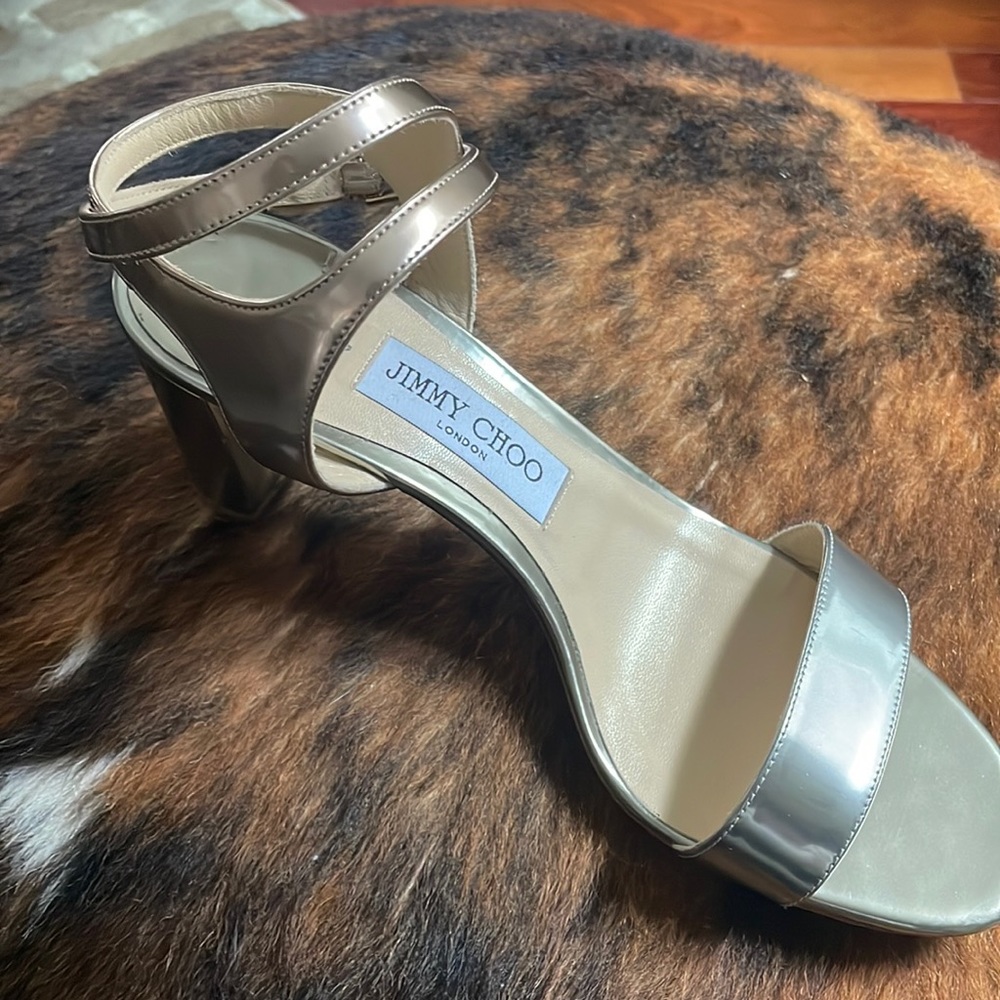 Jimmy Choo ankle strap metallic sandal. Size 40.